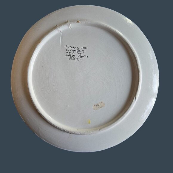 Hand-Painted Talavera Decorative Plate With Gold Detailing & Floral Peacock Desi - Picture 2 of 3